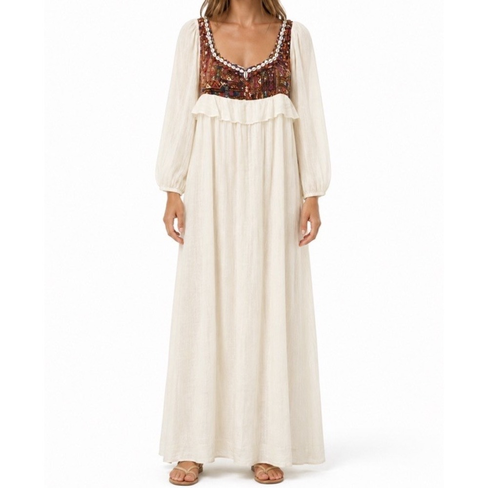 Alix of Bohemia Bibi Dress XL White Cowrie Shell Embellished Maxi NWT
